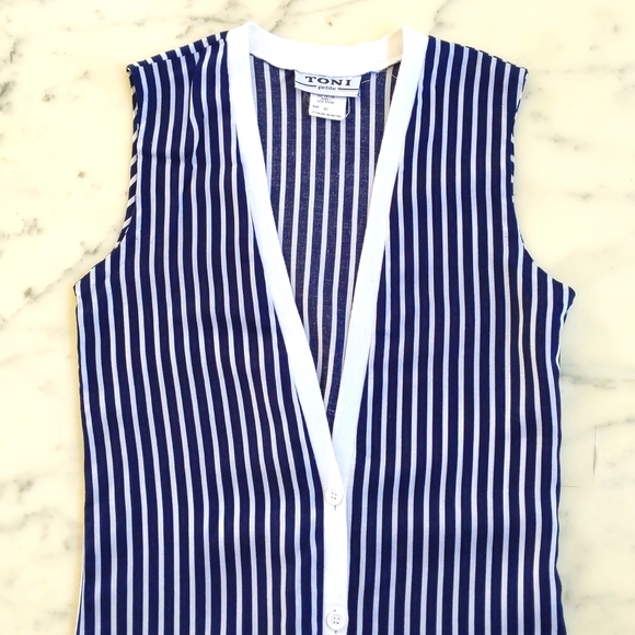 Vintage Toni Petite 100% Rayon Lightweight Button-Down Long Vest with stripes. - Picture 3 of 4